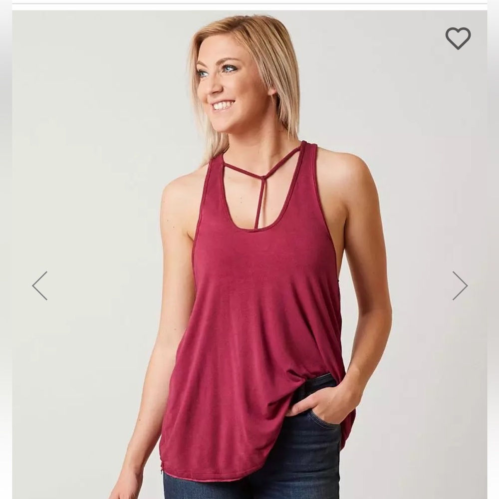 We The Free People Shirt Size S Amelia Y-Strap Sleeveless T Burgundy
